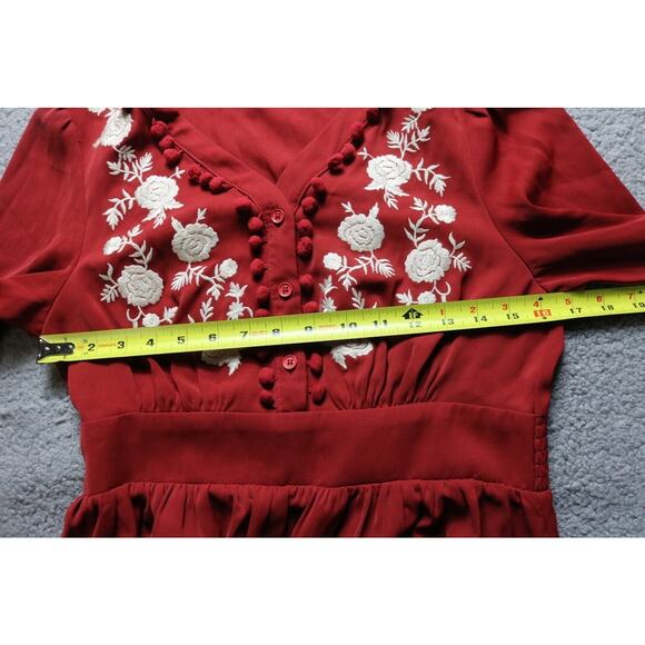 NEW Anany Dress Womens Medium Red Floral Beige Embroidery Maxi Boho - Picture 5 of 8